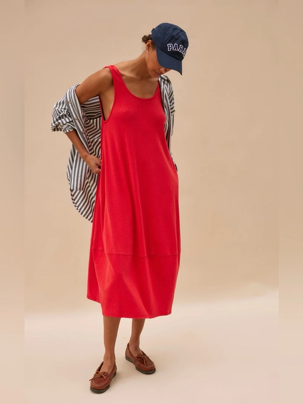 Free People Red Perth Barrel Tee Midi Dress, size Medium - Picture 1 of 8